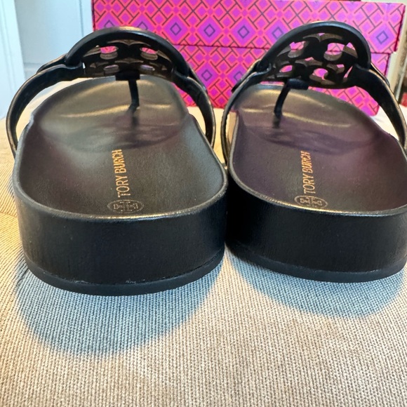 Black Minimalist Thong Sandals with Glossy Straps - Picture 10 of 14